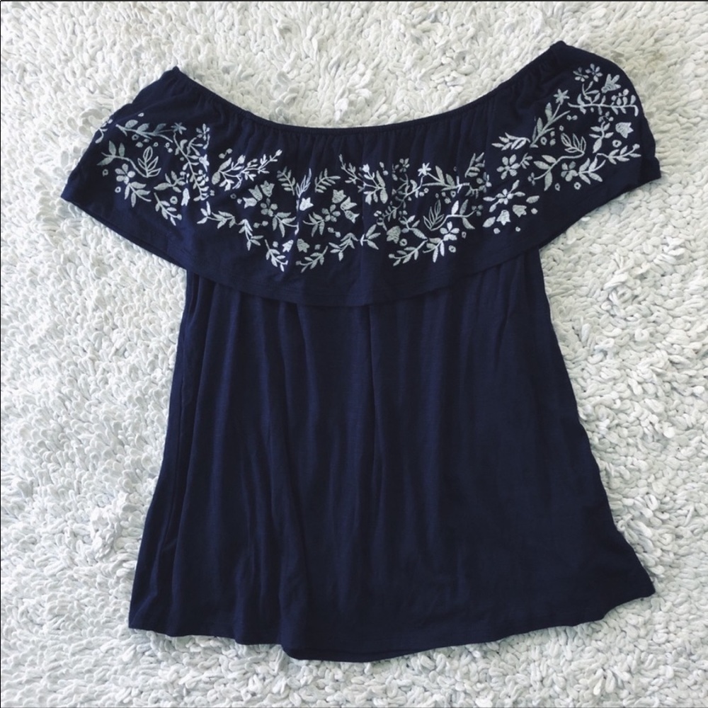 BRAND NEW Navy embroidered off the shoulder top